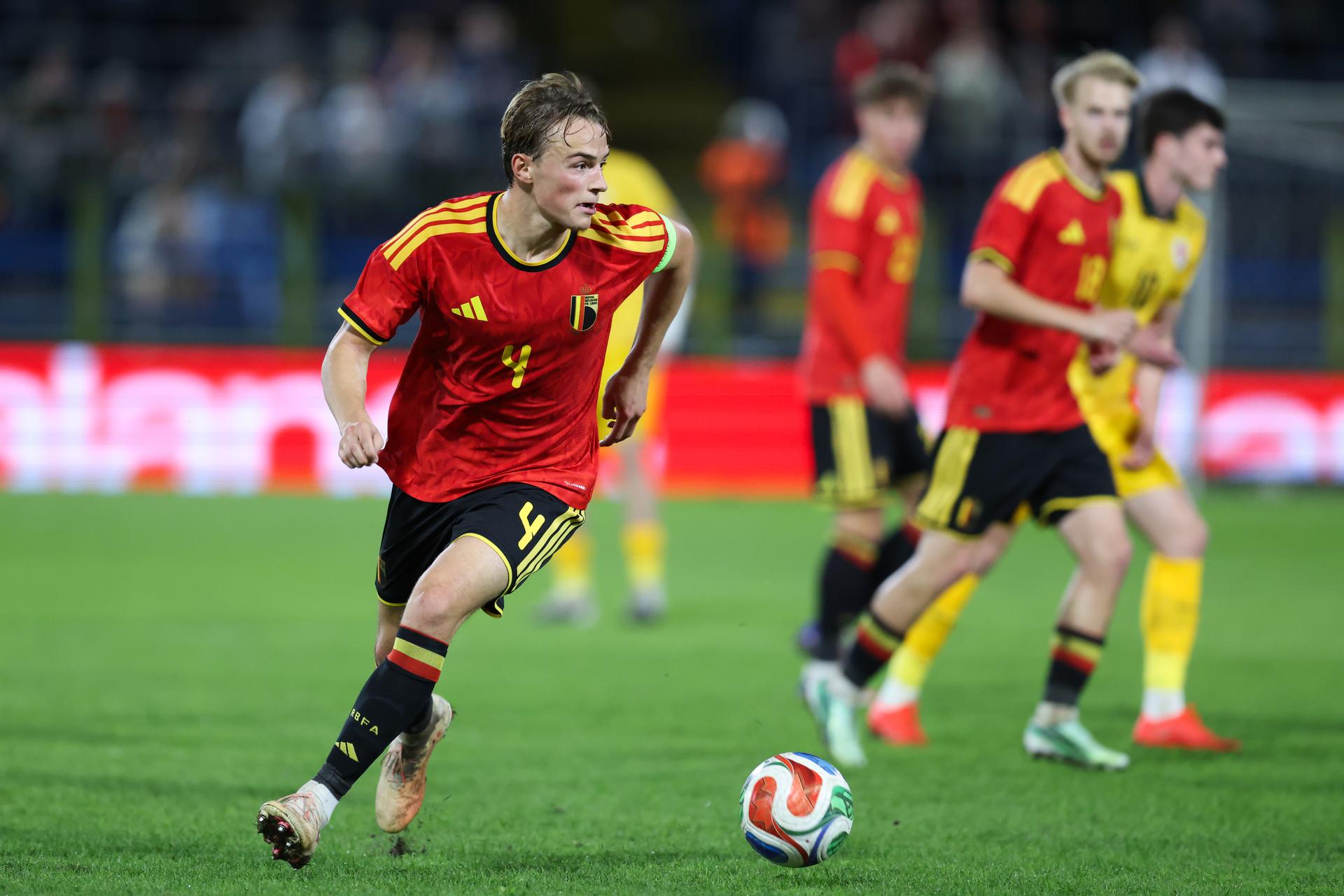 Belgium's Matte Smets is pictured in action during a soccer game between Belgium U21 and Wales U21, Tuesday 29 September 2026 in Westerlo, qualifier 7/8 for the 2027 European Championships. BELGA PHOTO BRUNO FAHY