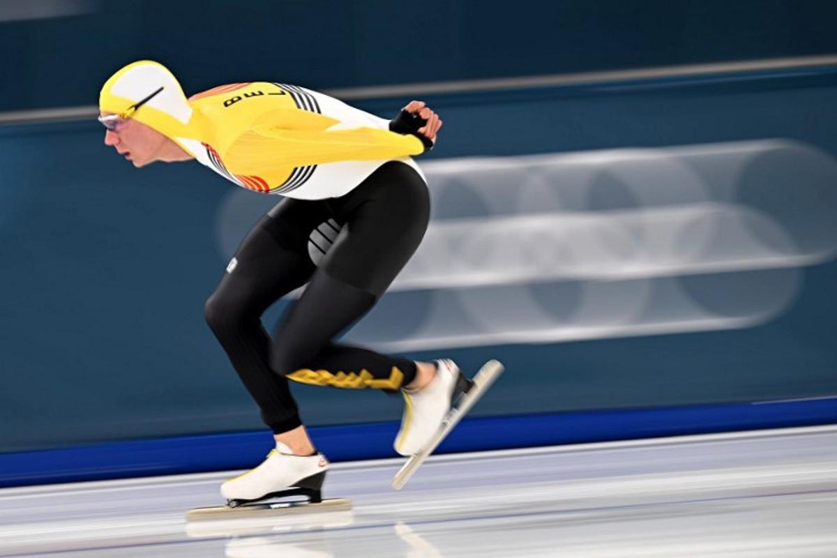 Belgium's Bart Swings competes in the speed skating men's 5000m during the Milano Cortina 2026 Winter Olympic Games at Milano Speed Skating Stadium in Milan on February 8, 2026. Gabriel BOUYS / AFP