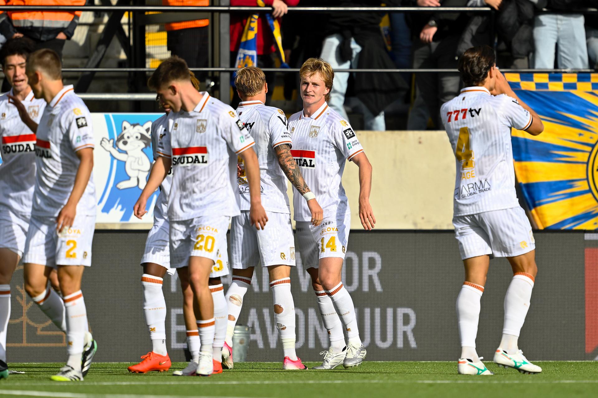 Westerlo's Cisse Sandra celebrates after scoring during a soccer match between Sint-Truidense VV and KVC Westerlo, Sunday 20 September 2026, in Sint-Truiden, on day 7 of the 2026-2027 'Jupiler Pro League' first division of the Belgian championship. BELGA PHOTO JOHAN EYCKENS