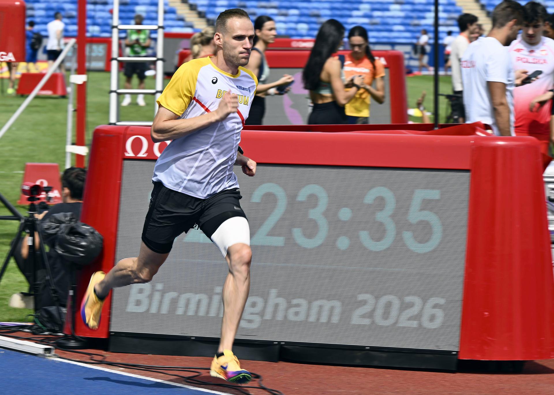 Belgian athlete Eliott Crestan pictured in action during a training session in preparation of the European Athletics Championships (August 10�18), in Birmingham, United Kingdom, on Sunday 09 August 2026. BELGA PHOTO ERIC LALMAND