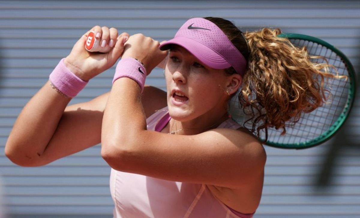 Mirra Andreeva plays against Czech Republic's Marie Bouzkova during their women's singles match on day 6 of the French Open tennis tournament on Court Philippe-Chatrier at the Roland-Garros Complex in Paris on May 29, 2026. Dimitar DILKOFF / AFP