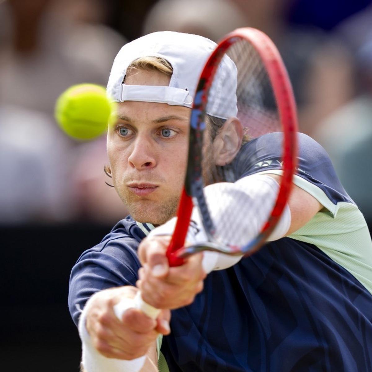 Belgium's Zizou Bergs returns the ball to Canada's Gabriel Diallo during the final of Libema Open tennis tournament, in Rosmalen on June 15, 2025. Sander Koning / ANP / AFP