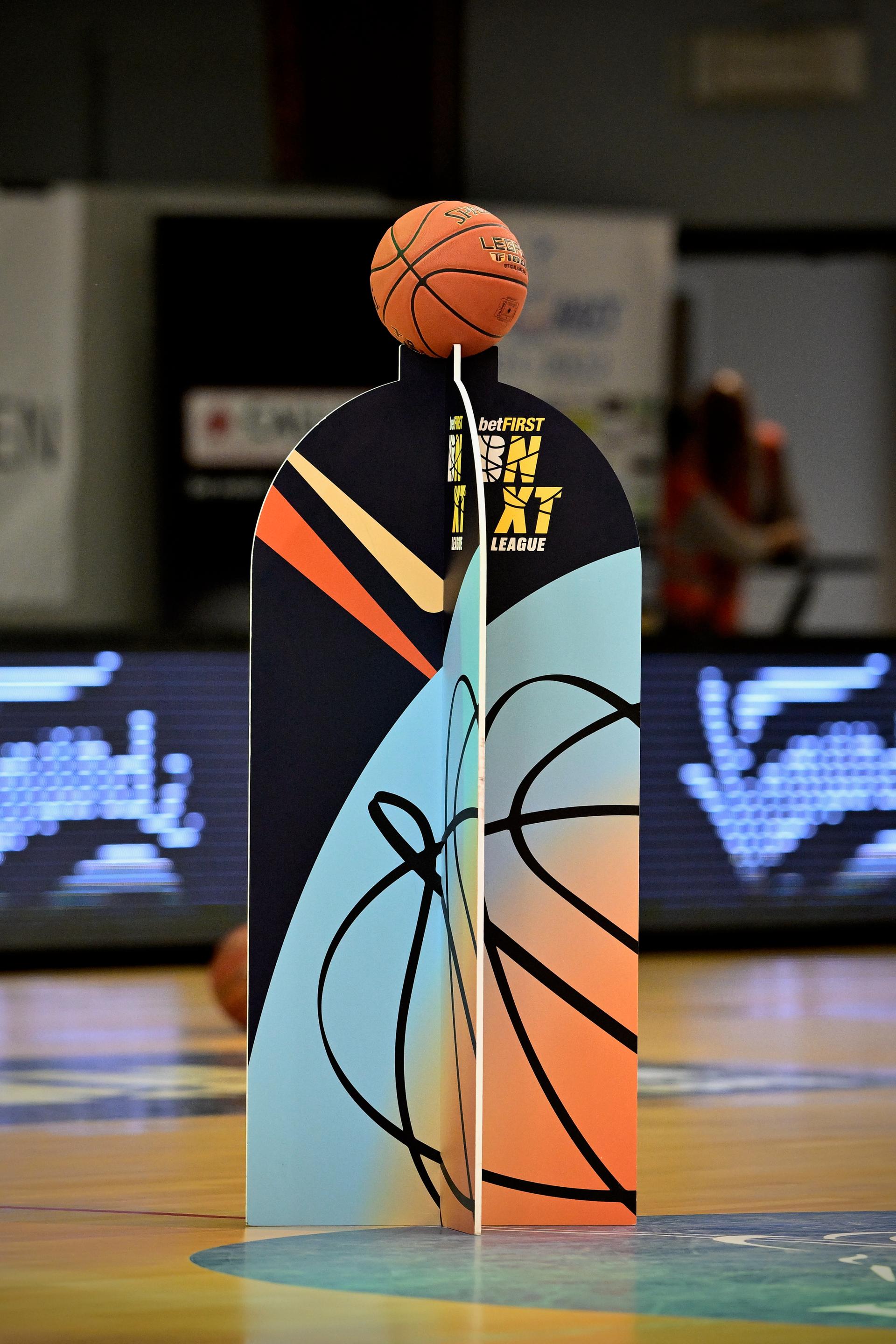 Illustration picture shows the official matchball before a basketball match between Kangoeroes Basket Mechelen (Belgium) and Donar Groningen (Netherlands), Friday 03 June 2022 in Mechelen, the return leg in the quarter-finals of the 'BNXT League' first division basket championship. BELGA PHOTO JOHAN EYCKENS