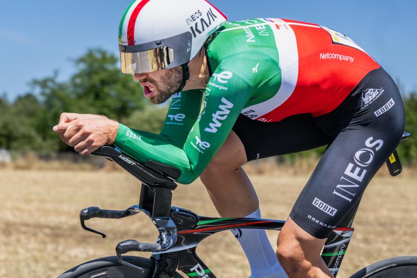 Italian Filippo Ganna of Netcompany-INEOS pictured in action during the stage 16 of the 2026 Tour de France cycling race, an individual Time Trial stage of 26km from Evian-les-Bains to Thonon-les-Bains, on Tuesday 21 July 2026. The 113th edition of the Tour de France starts on Saturday 4 July in Barcelona, Spain, and will finish in Paris, France on the 26th of July. BELGA PHOTO DAVID PINTENS