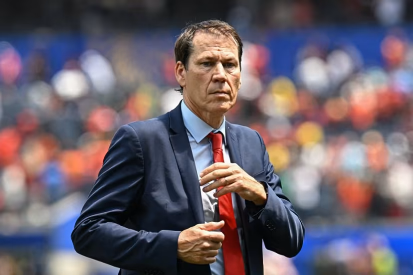 Belgium's French head coach Rudi Garcia reacts after losing the 2026 World Cup football tournament quarter-final match between Spain and Belgium at the Los Angeles Stadium in Inglewood on July 10, 2026. Paul ELLIS / AFP