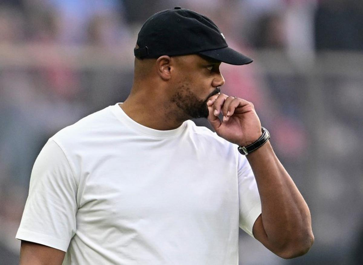 Bayern Munich's Belgian head coach Vincent Kompany reacts from the sidelines during the German Cup (DFB Pokal) final football match FC Bayern Munich v VfB Stuttgart at the Olympic Stadium in Berlin, on May 23, 2026. Tobias SCHWARZ / AFP