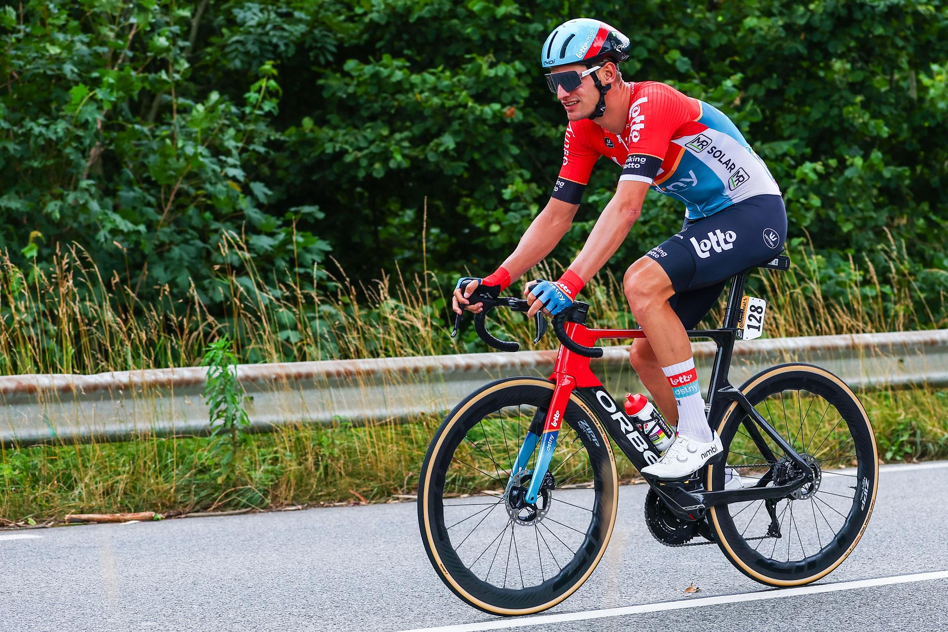 Belgian Brent Van Moer of Lotto Dstny pictured in action during stage 5 of the 2024 Tour de France cycling race, from Saint-Jean-de-Maurienne to Saint-Vulbas, France (177,4 km) on Wednesday 03 July 2024. The 111th edition of the Tour de France starts on Saturday 29 June and will finish in Nice, France on 21 July. BELGA PHOTO POOL LUCA BETTINI