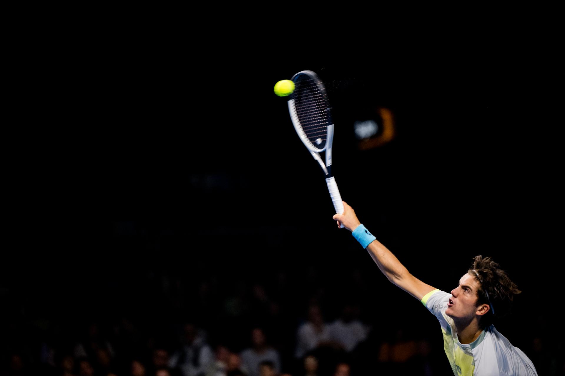 Belgian Gilles-Arnaud Bailly pictured in action during the European Open ATP tennis tournament in Brussels, on Wednesday 15 October 2025. This year's edition of the tournament is taking place from 12 to 19 October 2025. BELGA PHOTO JASPER JACOBS