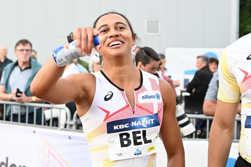 Belgian Delphine Nkansa pictured during the 4x100m mixed relay, at the 47th edition of the Nacht van de Atletiek' athletics meeting in Heusden-Zolder, Saturday 18 July 2026. This Bronze competition is part of the World Athletics Continental Tour. BELGA PHOTO JILL DELSAUX