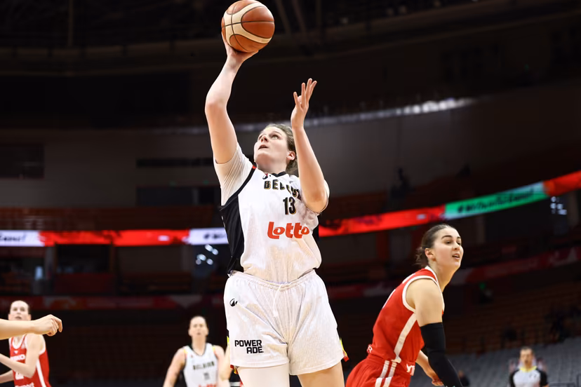 Belgium's Kyara Linskens fights for the ball during a basket game between Belgium's national team Belgian Cats and Czech Republic, in Wuhan, China, on Tuesday 17 March 2026, the fifth game (out of 5) of the qualifications phase for the World Cup Basket tournament. BELGA PHOTO NIKOLA KRSTIC
