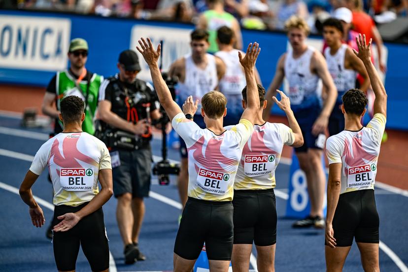 , Belgian Tornados Team pictured at the start of on the fifth day of the European Athletics Championships (August 10-18) in Birmingham, United Kingdom, on Friday 14 August 2026. BELGA PHOTO ERIC LALMAND