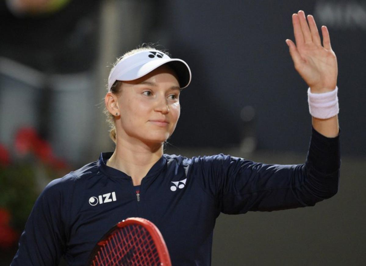 Kazakhstan's Elena Rybakina celebrates after winning against Czech Republic's Karolina Pliskova during the ATP Rome Open tennis tournament at Foro Italico in Rome on May 11, 2026. Tiziana FABI / AFP