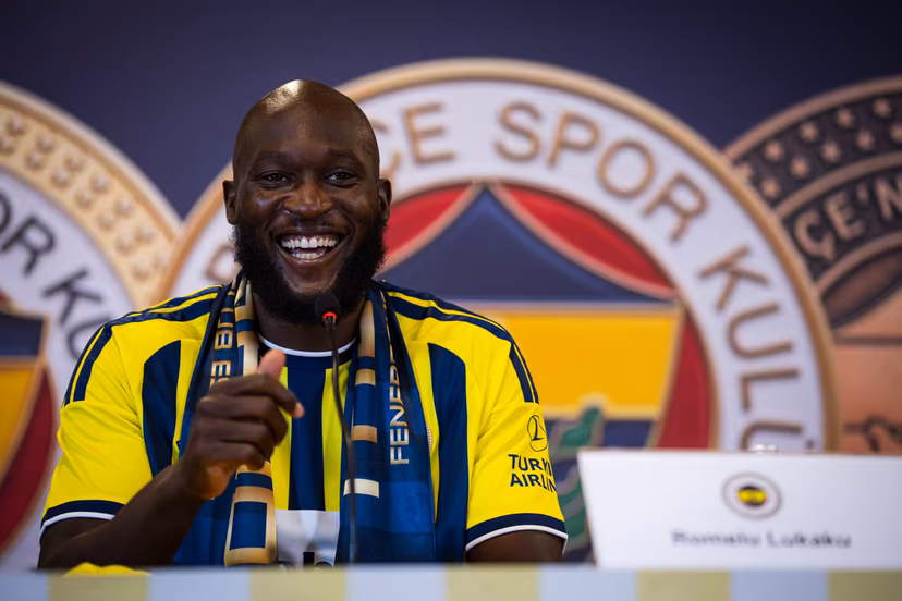 Belgian Romelu Lukaku pictured at a press moment for the signing of his new contract with the Turkish Süper Lig team Fenerbahçe SK in Istanbul, Turkey on Friday 14 August 2026. Lukaku signed a deal for one year, with the option to extend the contract. The Turkish team payed 6 million euro for the attacker, who made a transfer from the Italian SSC Napoli. BELGA PHOTO BURAK BASTURK