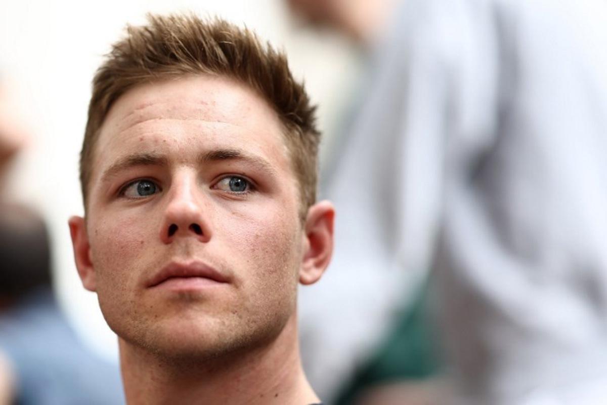 Soudal Quick-Step's US rider Luke Lamperti speaks to media, on February 8, 2024 in Muscat, ahead of the Tour of Oman cycling race. Anne-Christine POUJOULAT / AFP
