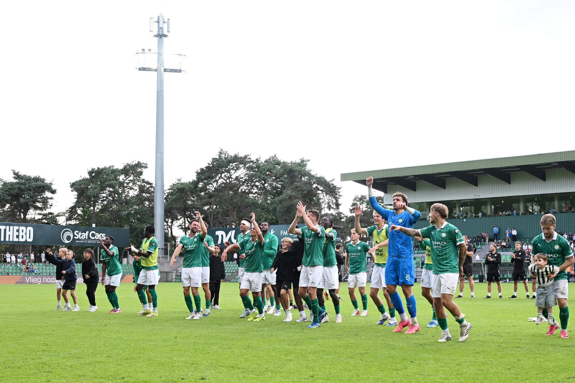 Lommel celebrates after winning a soccer match between Lommel SK and KVC Westerlo, Sunday 23 August 2026 in Lommel, on day 3 of the 2026-2027 'Jupiler Pro League' first division of the Belgian championship. BELGA PHOTO MAARTEN STRAETEMANS