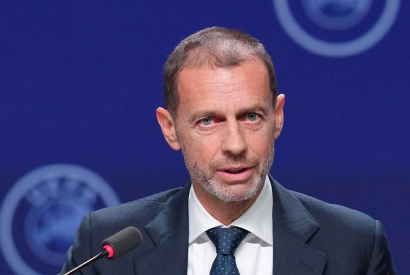 UEFA president Aleksander Ceferin addresses a press conference at the 50th UEFA Ordinary Congress in Brussels on February 12, 2026. Pau BARRENA / AFP