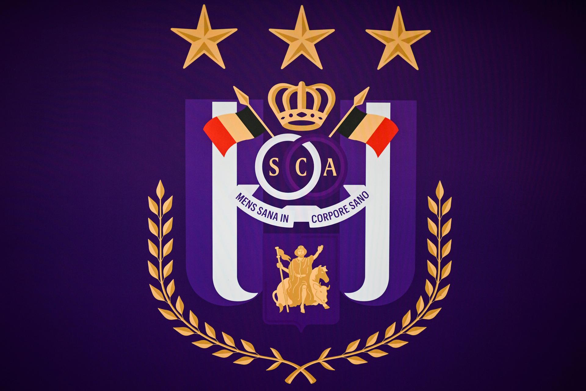 The RSC Anderlecht logo pictured at a soccer match between RSC Anderlecht and KVC Westerlo, Sunday 27 July 2025 in Anderlecht, on day 1 of the 2025-2026 'Jupiler Pro League' first division of the Belgian championship. BELGA PHOTO TOM GOYVAERTS