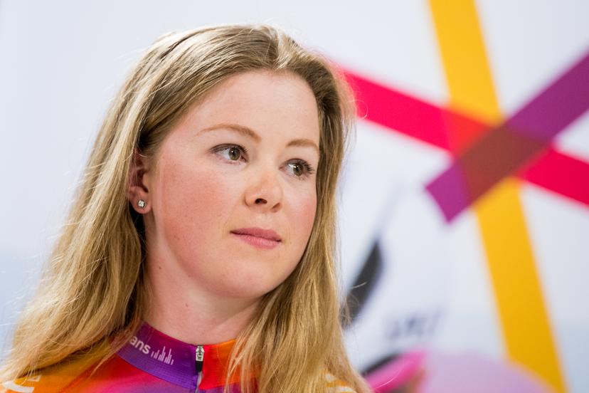 Dutch Lonneke Uneken of Team SD Worx is seen at the 2023 presentation of the SD Worx cycling team, at the Koninklijk Museum voor Schone Kunsten Antwerpen, KMSKA in Antwerp, Tuesday 17 January 2023. BELGA PHOTO JASPER JACOBS