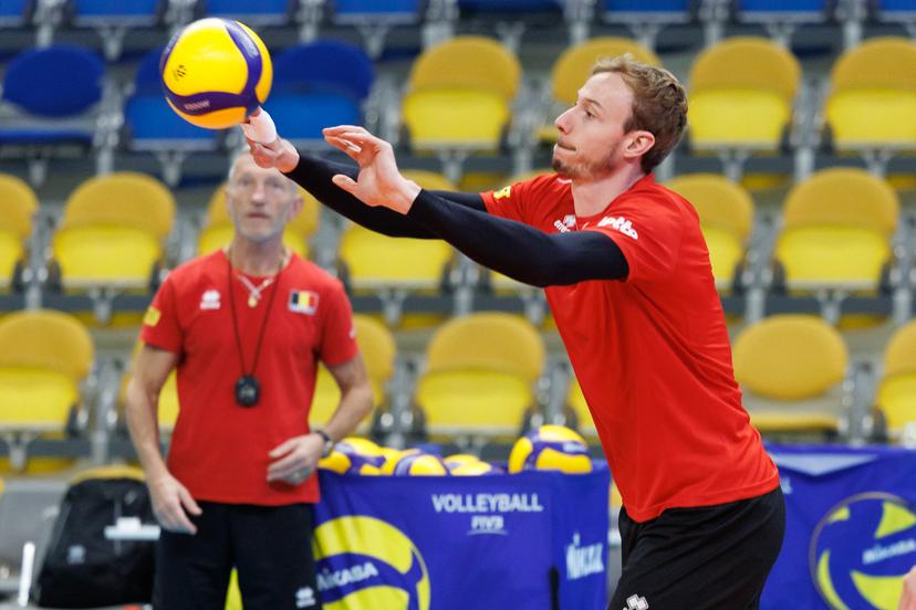 Belgium's Sam Deroo pictured in action during the media day of the Red Dragons, Belgian national men's volleyball team, ahead of the World Championship, in Roeselare, on Thursday 04 September 2025. The FIVB 2025 Volleyball World Championship take place from 12 to 28 September in the Philippines. BELGA PHOTO KURT DESPLENTER