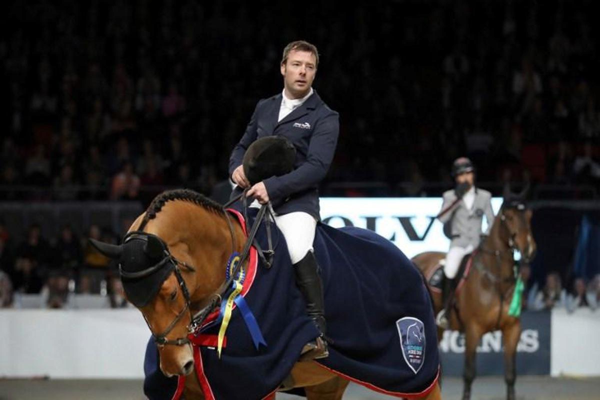 The winner, Great Britain's Robert Whitaker, rides his horse Cash Sent during the FEI World Cup Jumping event at the Gothenburg Horse Show on February 23, 2018 in Sweden. Adam IHSE / TT NEWS AGENCY / AFP Sweden OUT