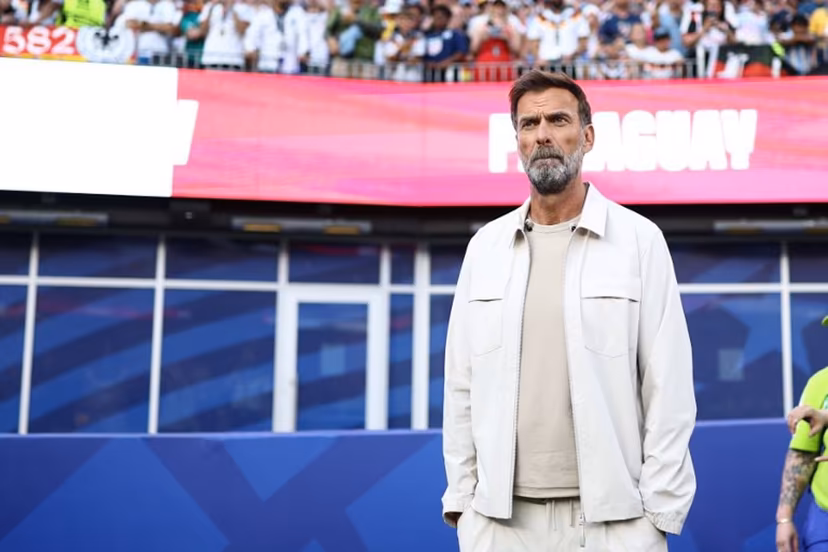 German coach Jurgen Klopp reacts during the penalty shootout of the 2026 World Cup round of 32 football match between Germany and Paraguay at the Boston Stadium in Foxborough on June 29, 2026. CHARLY TRIBALLEAU / AFP