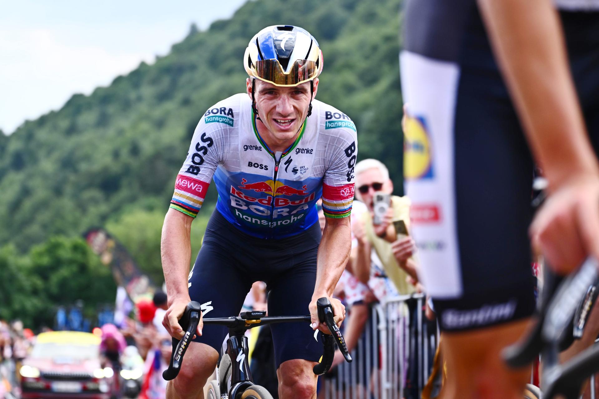 Belgian Remco Evenepoel of Red Bull-BORA-hansgrohe is pictured during stage 14 of the 2026 Tour de France cycling race, a stage of 155km from Mulhouse to Le Markstein Fellering, on Saturday 18 July 2026. The 113th edition of the Tour de France starts on Saturday 4 July in Barcelona, Spain, and will finish in Paris, France on the 26th of July. BELGA PHOTO POOL GREGORY VAN GANSEN