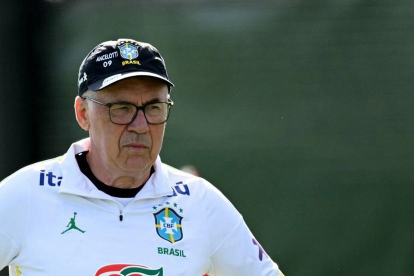 Brazil's Italian head coach Carlo Ancelotti looks on during a training session at Columbia Park Training Facility in Morristown, New Jersey, on June 15, 2026, during the 2026 World Cup football tournament. MAURO PIMENTEL / AFP