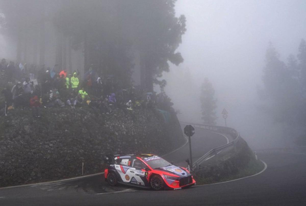 Thierry Neuville of Belgium and his co-driver Martijn Wydaeghe of Belgium compete in their Hyundai i20 N Rally 1 during the SS2 special of the World Rally Championship (WRC) Rally Islas Canarias between Valleseco-Artenara in Spain's Gran Canaria Island, on April 25, 2025. Manaure QUINTERO / AFP