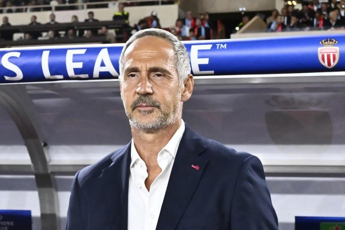 Monaco's Austrian head coach Adi Hutter reacts ahead of the UEFA Champions League, league phase day 2, football match between Monaco and Manchester City at Stade Louis II, in Monaco on October 1, 2025. FREDERIC DIDES / AFP