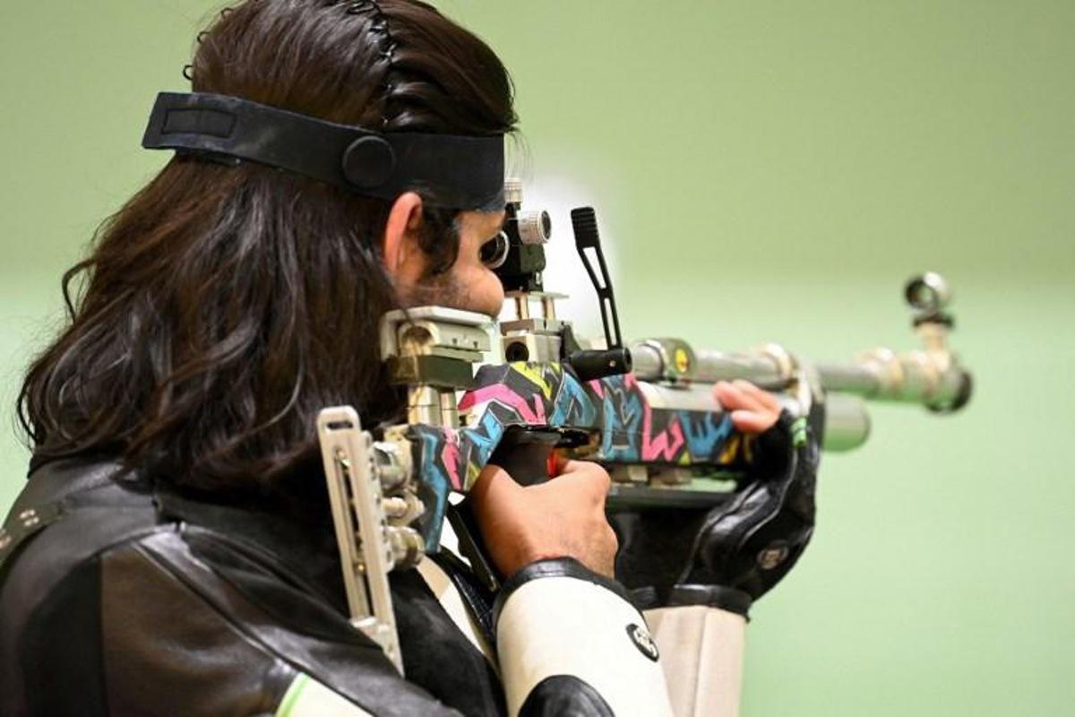 India's Divyansh Singh Panwar competes in the men?s 10m air rifle qualification during the Tokyo 2020 Olympic Games at the Asaka Shooting Range in the Nerima district of Tokyo on July 25, 2021. Tauseef MUSTAFA / AFP