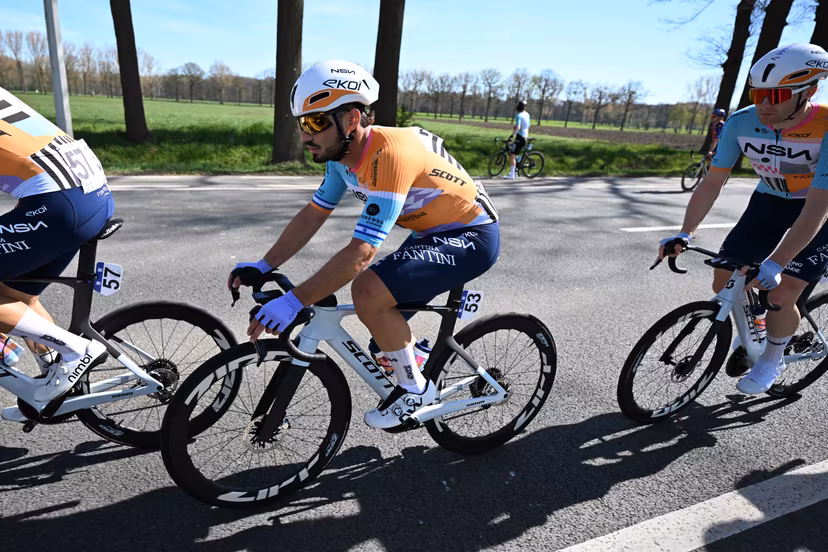 Israeli Oded Kogut of NSN Cycling Team pictured in action during the men's race of the 'Scheldeprijs' one day cycling event, 205,2km from Terneuzen, the Netherlands to Schoten, Belgium on Wednesday 08 April 2026. BELGA PHOTO MAARTEN STRAETEMANS