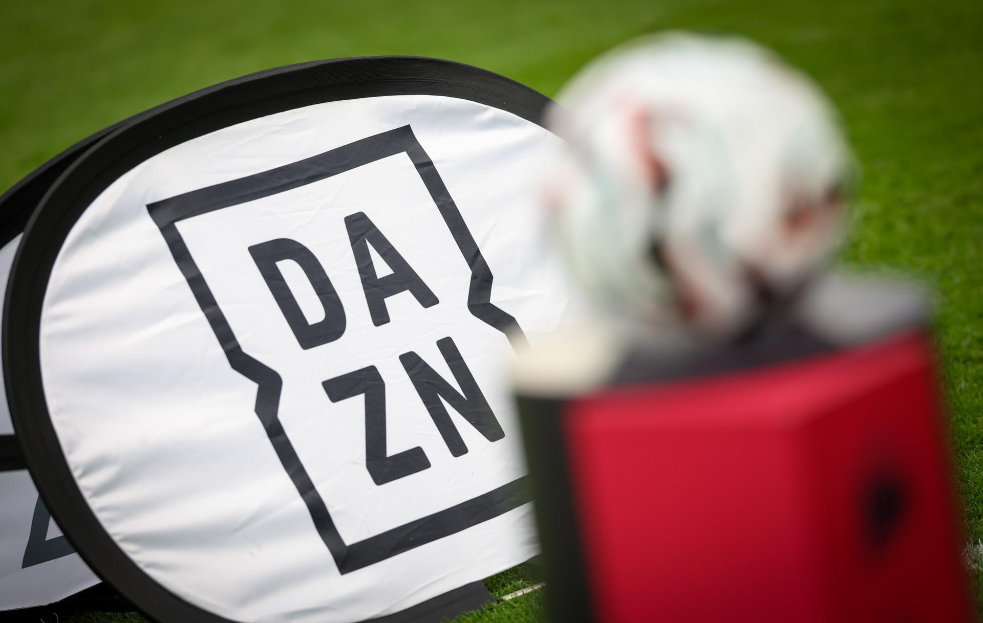 The logo of DAZN pictured in marge of a soccer match between RSC Anderlecht and KRC Genk, Sunday 14 September 2025 in Anderlecht, on day 7 of the 2025-2026 'Jupiler Pro League' first division of the Belgian championship. BELGA PHOTO VIRGINIE LEFOUR