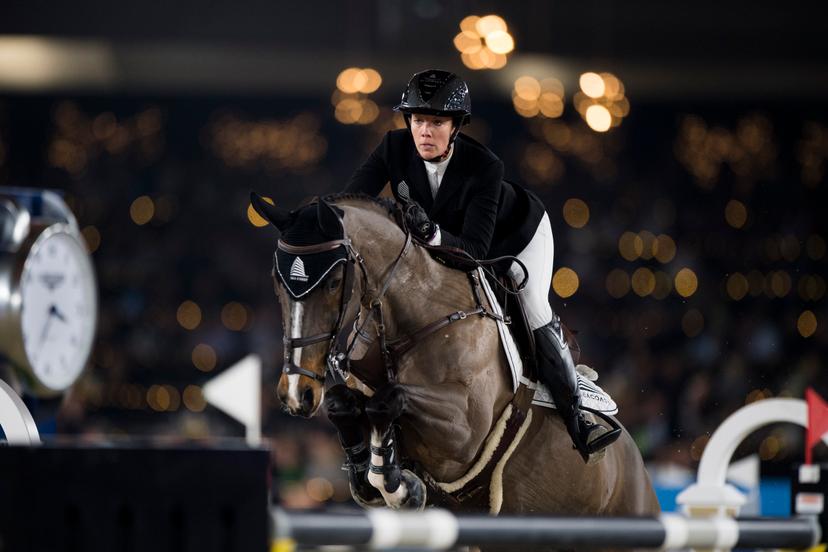 Belgian Gudrun Patteet with Sea Coast Pebbles Z pictured in action during the FEI World Cup Jumping competition at the 'Vlaanderens Kerstjumping - Memorial Eric Wauters' equestrian event, in Mechelen, Sunday 30 December 2018. BELGA PHOTO JASPER JACOBS