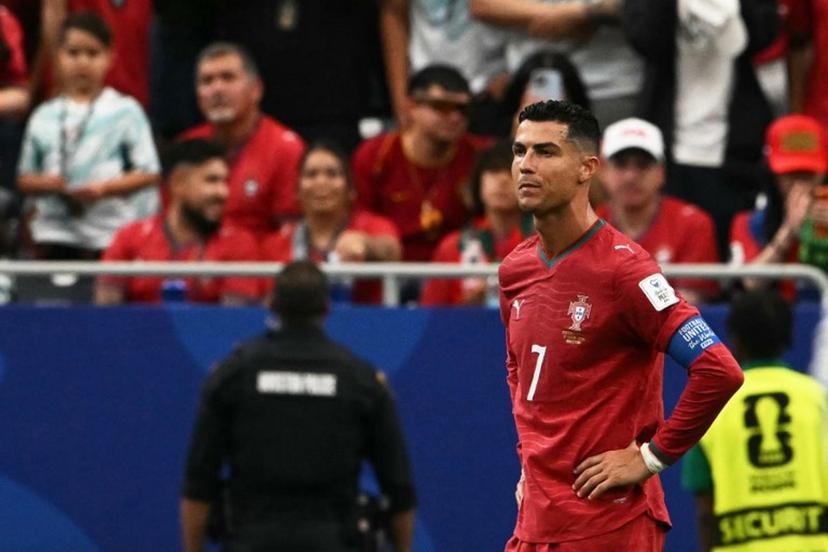 Portugal's forward #07 Cristiano Ronaldo reacts after a draw in the 2026 World Cup Group K football match between Portugal and the Democratic Republic of Congo at the Houston Stadium in Houston on June 17, 2026. RONALDO SCHEMIDT / AFP
