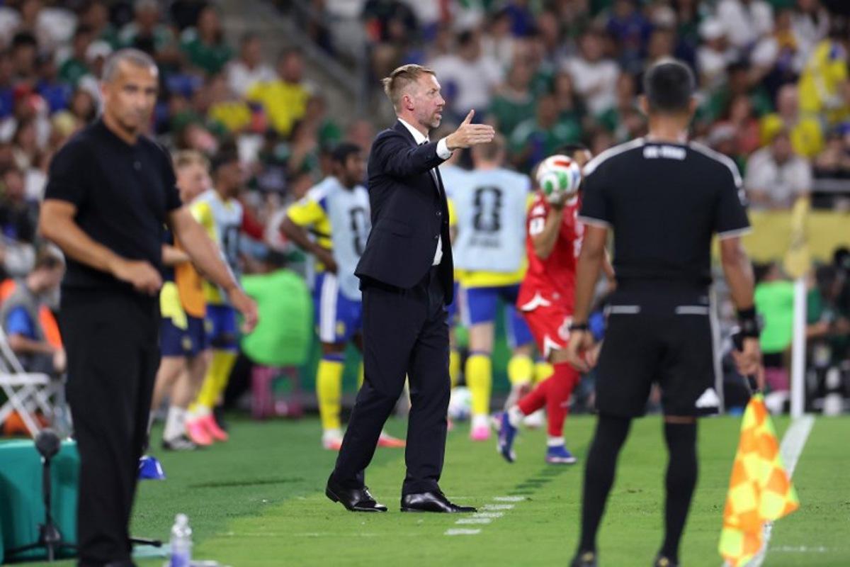 Sweden's English head coach Graham Potter gestures during the 2026 World Cup Group F football match between Sweden and Tunisia at the Monterrey Stadium in Guadalupe on June 14, 2026. Julio Cesar AGUILAR / AFP