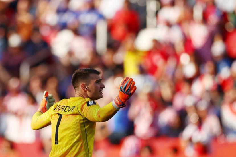 Croatia's goalkeeper #01 Dominik Livakovic gestures during the 2026 World Cup Group L football match between Panama and Croatia at the Toronto Stadium in Toronto on June 23, 2026. Cole Burston / AFP