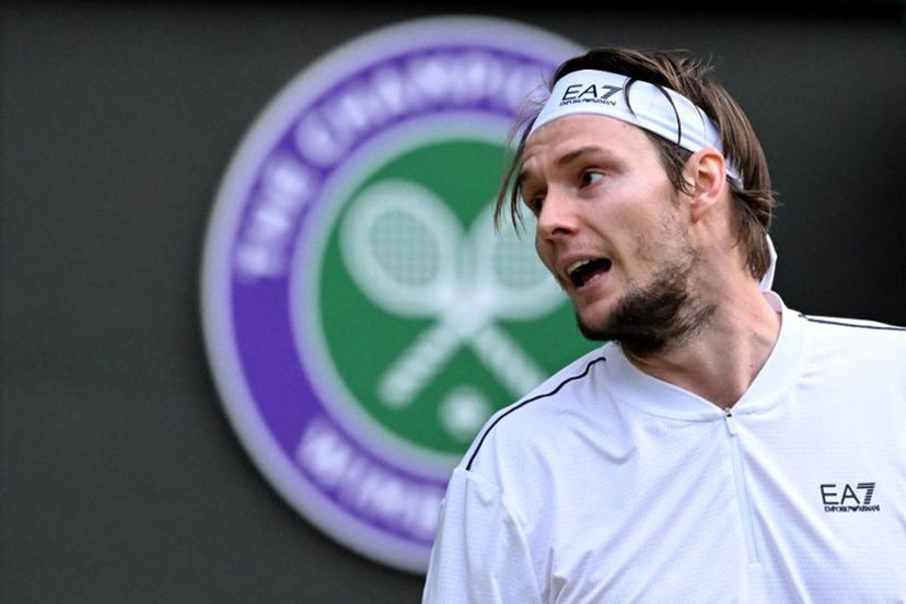 Kazakhstan's Alexander Bublik reacts against US player Taylor Fritz during their men's singles round of 16 tennis match on the eighth day of the 2026 Wimbledon Championships at The All England Lawn Tennis and Croquet Club in Wimbledon, southwest London, on July 6, 2026. Kirill KUDRYAVTSEV / AFP
