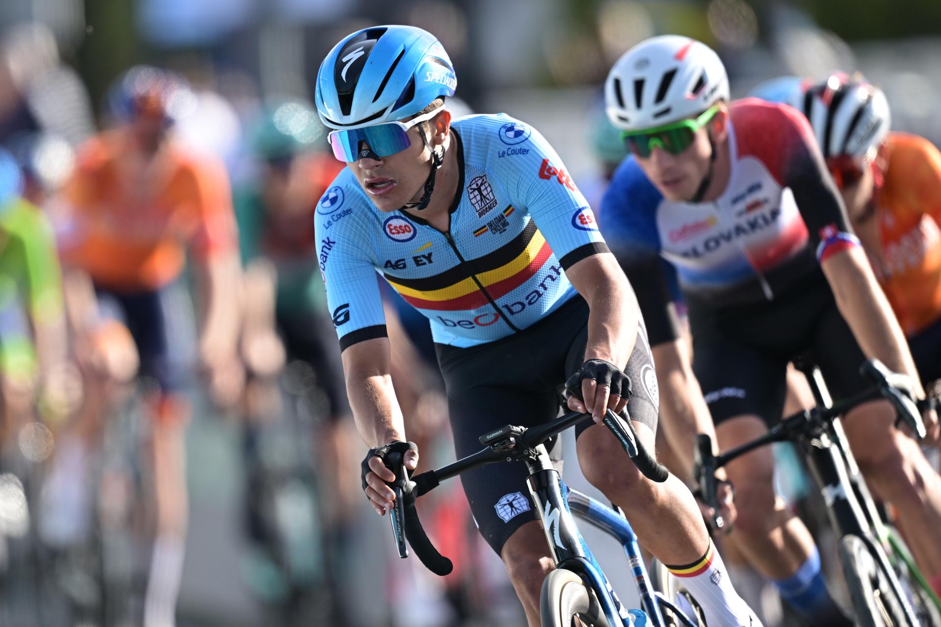 Belgian Matisse Van Kerckhove pictured in action during the Men U23 Road Race race (141,8km) at the cycling UEC Road European Championships, in Ljubljana, Slovenia Friday 2 October 2026. The UEC Road European Championships are taking place from 02 to 07 October in Ljubljana, Slovenia. BELGA PHOTO DAVID PINTENS