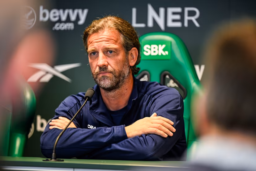 Gent's head coach Rik De Mil pictured during a press conference of Belgian soccer team KAA Gent, Wednesday 26 August 2026 in Edinburgh, in preparations of the return leg of the play-off round for the UEFA Conference League league phase, against Scottish team Hibernian FC. BELGA PHOTO TOM GOYVAERT