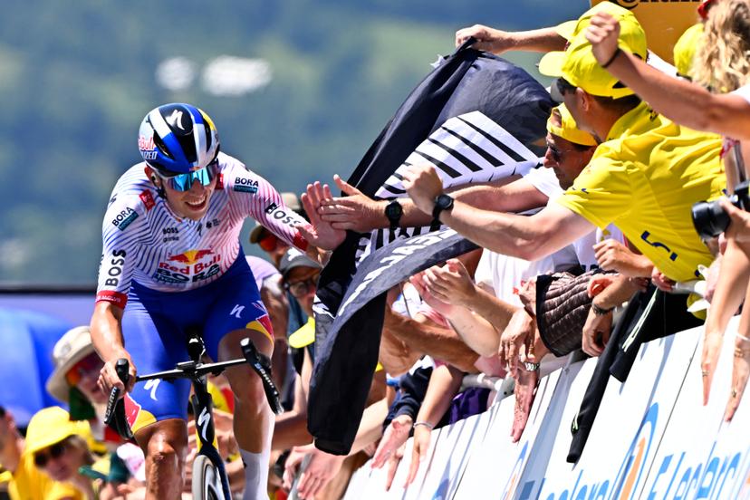 New Zealander Laurence Pithie of Red Bull-BORA-Hansgrohe pictured at the finish of stage 13 of the 2025 Tour de France cycling race, an 11km individual time trial from Loudenvielle to Peyragudes, on Friday 18 July 2025 in France. The 112th edition of the Tour de France starts on Saturday 5 July in Lille, France, and will finish in Paris, France on the 27th of July. BELGA PHOTO JASPER JACOBS