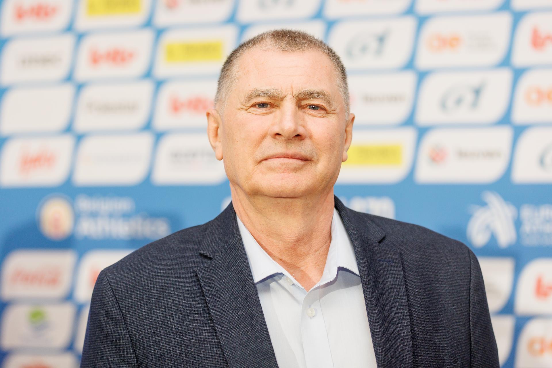 European Athletics chairman Dobromir Karamarinov poses for the photographer during a press conference of European Athletics, Belgian Athletics and Golazo on the first European Running Championships, 10km, half marathon and marathon, this weekend in Brussels and Leuven, Friday 11 April 2025, in Brussels. BELGA PHOTO HATIM KAGHAT