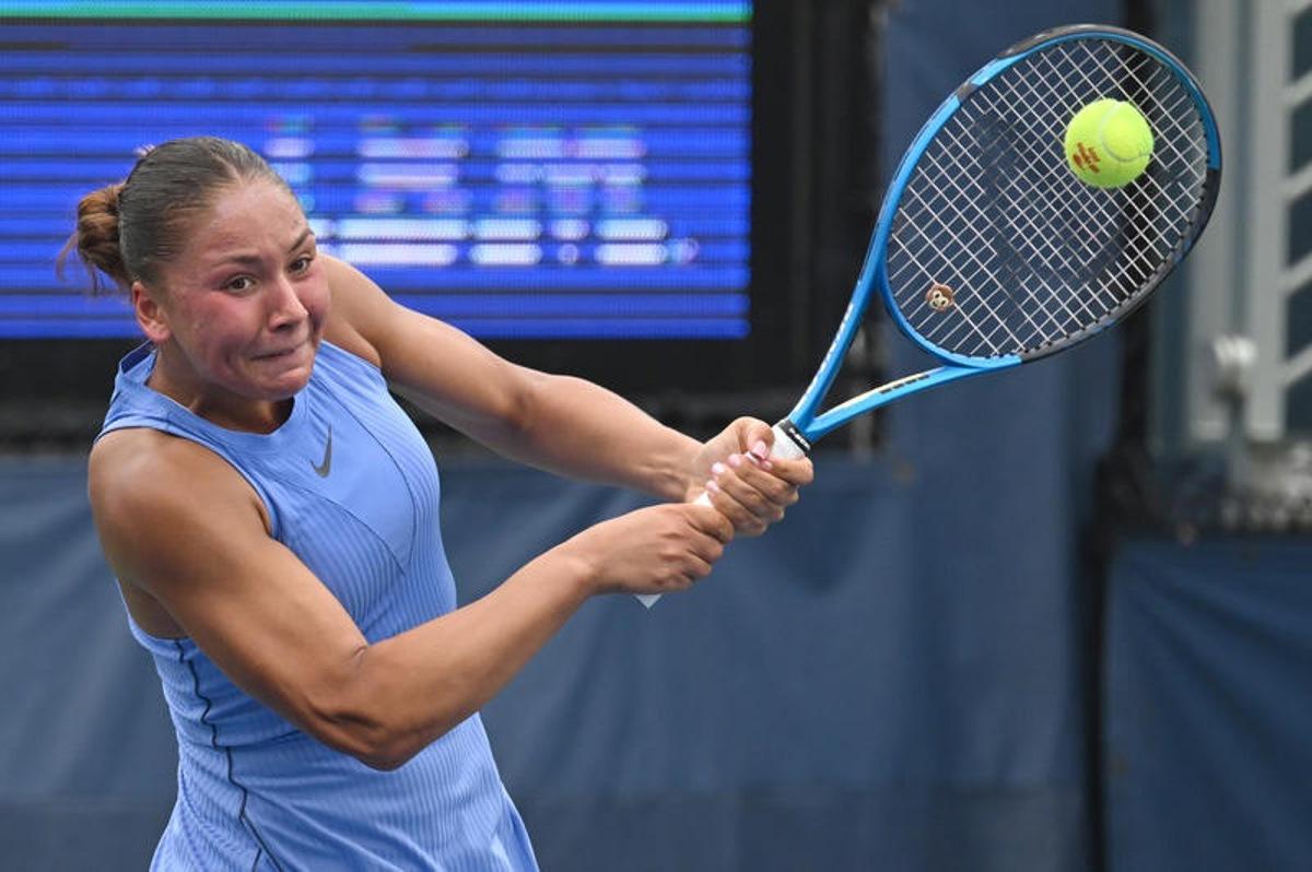 Sofia Costoulas of Belgium competes against Katie Volynets of the United States during the Women's Qualifying Singles 1st round at the USTA Billie Jean King National Tennis Center in Flushing Meadow-Corona Park, in the Queens borough of New York, NY, August 18, 2025. (Photo by Anthony Behar/SipaUSA)