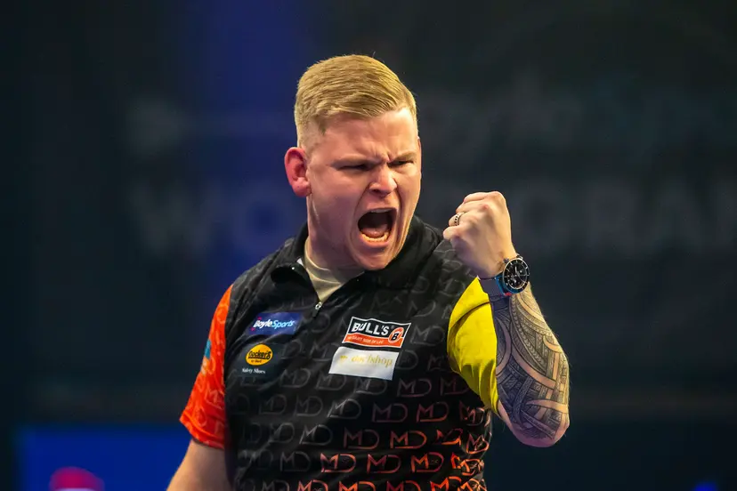 ATTENTION EDITORS - HAND OUT PICTURES - EDITORIAL USE WITH STORY ON DARTS BOYLESPORTS WORLD GRANS PRIX ONLY - MANDATORY CREDIT SIMON O'CONNOR/PDC Hand out pictures released by PDC Professional Darts Corporation shows Belgian Mike De Decker celebrating at the BoyleSports World Grand Prix after defeating Luke Humphries 6-4 in sets at the Mattioli Arena, in Leicester, UK, on Sunday 13 October 2024. MANDATORY CREDIT KIERAN CLEEVES/PDC