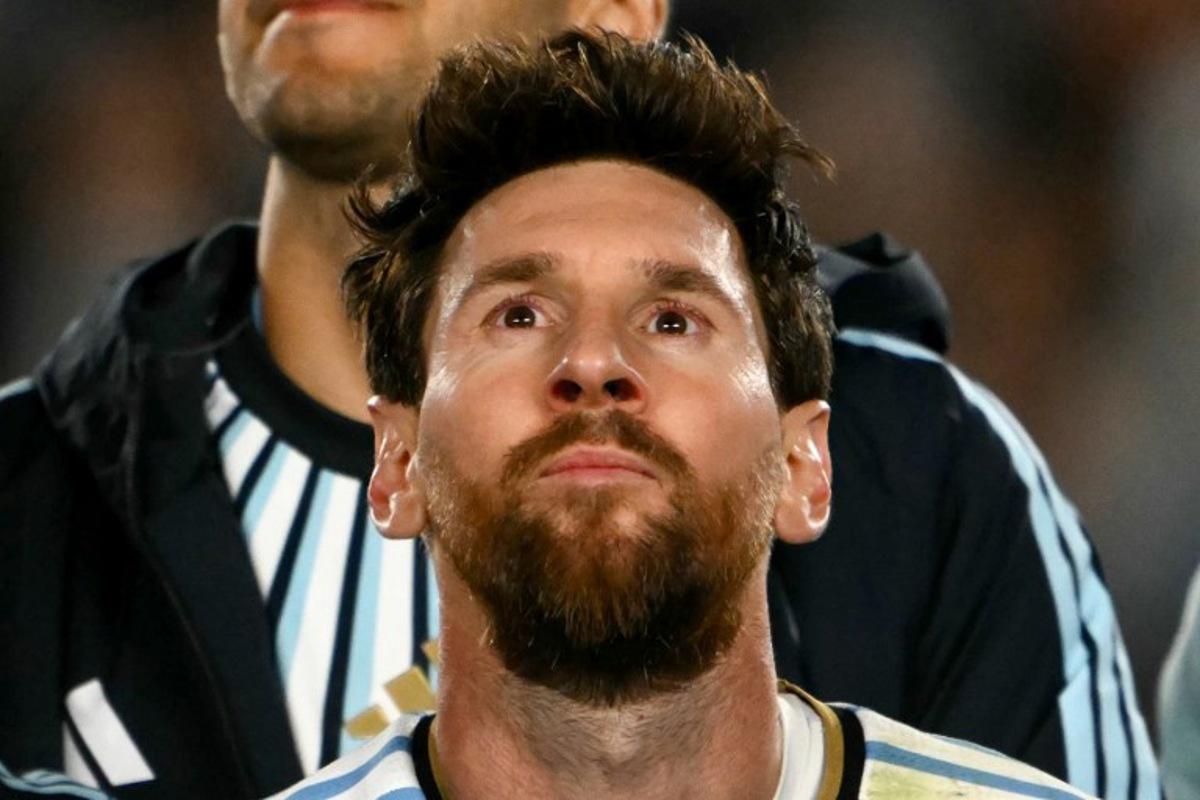Argentina's forward #10 Lionel Messi cries after the international friendly football match between Argentina and Benin at the Mas Monumental stadium in Buenos Aires on October 6, 2026. Luis ROBAYO / AFP
