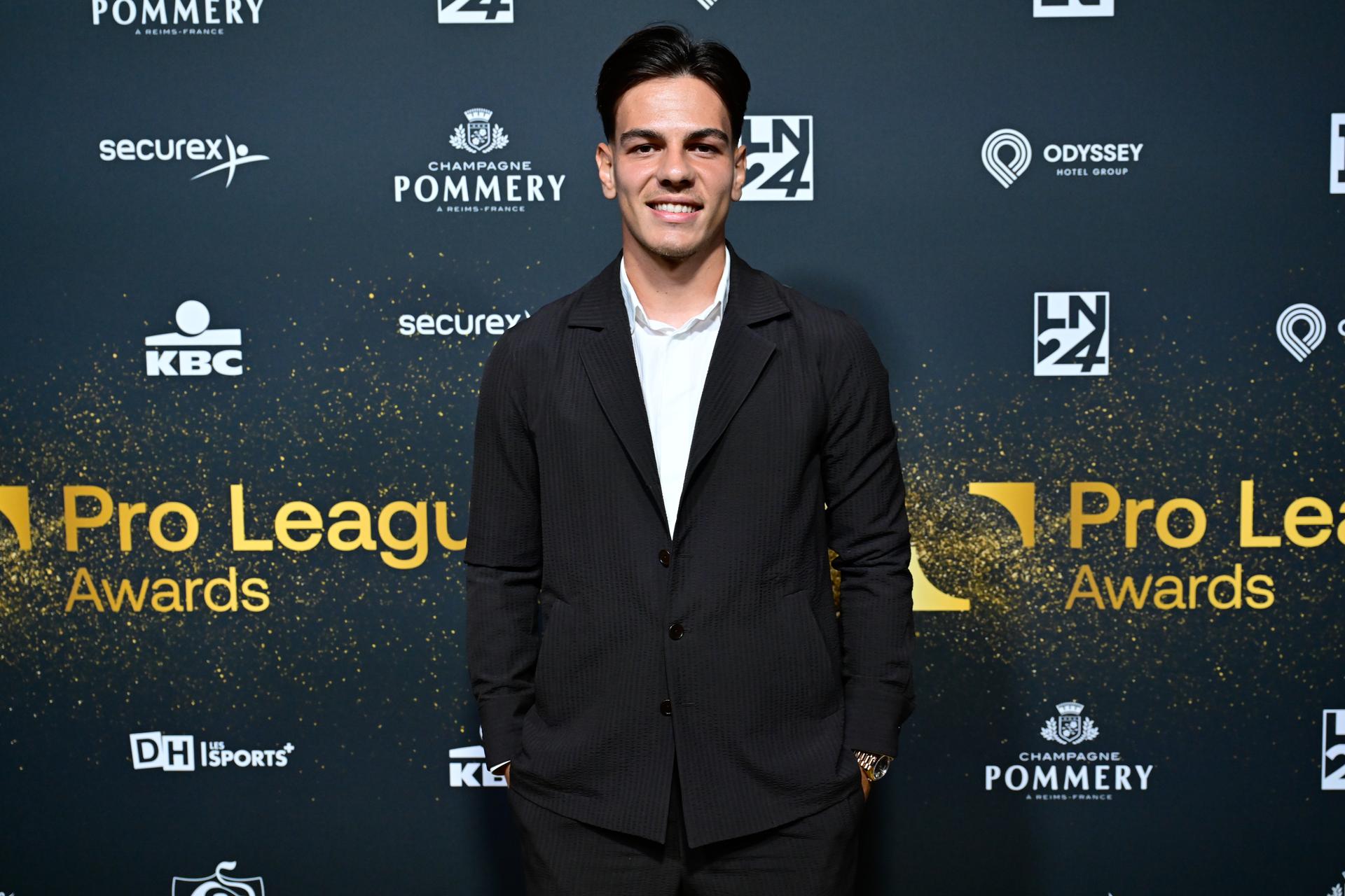 Club's Ardon Jashari poses for the photographer at the Pro League Awards 2025, for the best players in the 1st and 2nd divisions of the 2024_2025 Belgian soccer championships, Monday 26 May 2025 in Antwerp. BELGA PHOTO DIRK WAEM