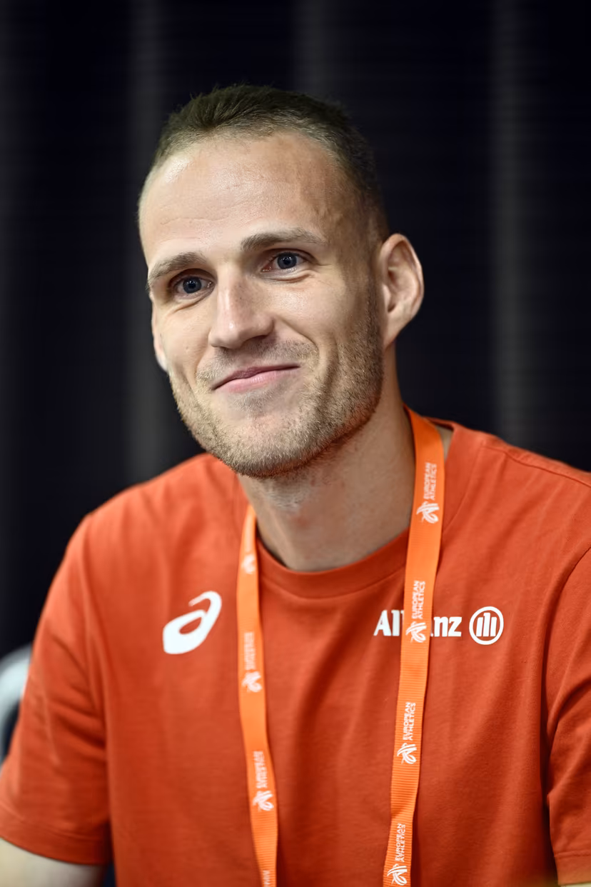 Belgian athlete Eliott Crestan pictured during a press conference before the European Athletics Championships (August 10¿18), in Birmingham, United Kingdom, on Saturday 8 August 2026. BELGA PHOTO ERIC LALMAND