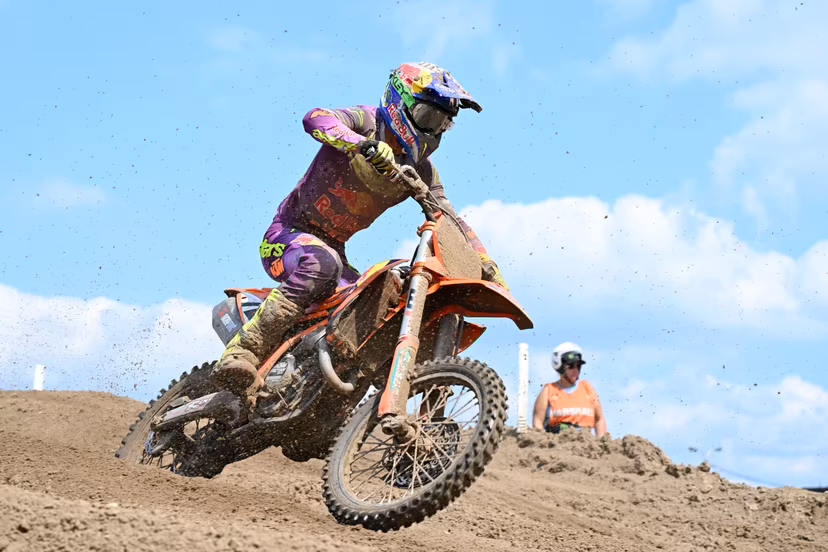 Belgian Liam Everts pictured in action during the MX2 race at the motocross MXGP Grand Prix Flanders event, race 14/20 of the FIM Motocross World Championship, Sunday 28 July 2024 in Lommel. BELGA PHOTO MAARTEN STRAETEMANS