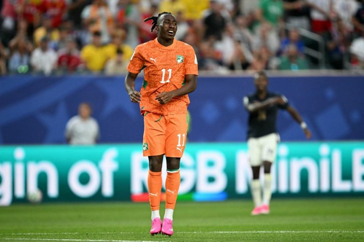 Ivory Coast's forward #11 Yan Diomande reacts after failing to score during the 2026 World Cup Group E football match between Ivory Coast and Ecuador at the Philadelphia Stadium in Philadelphia on June 14, 2026. MAURO PIMENTEL / AFP