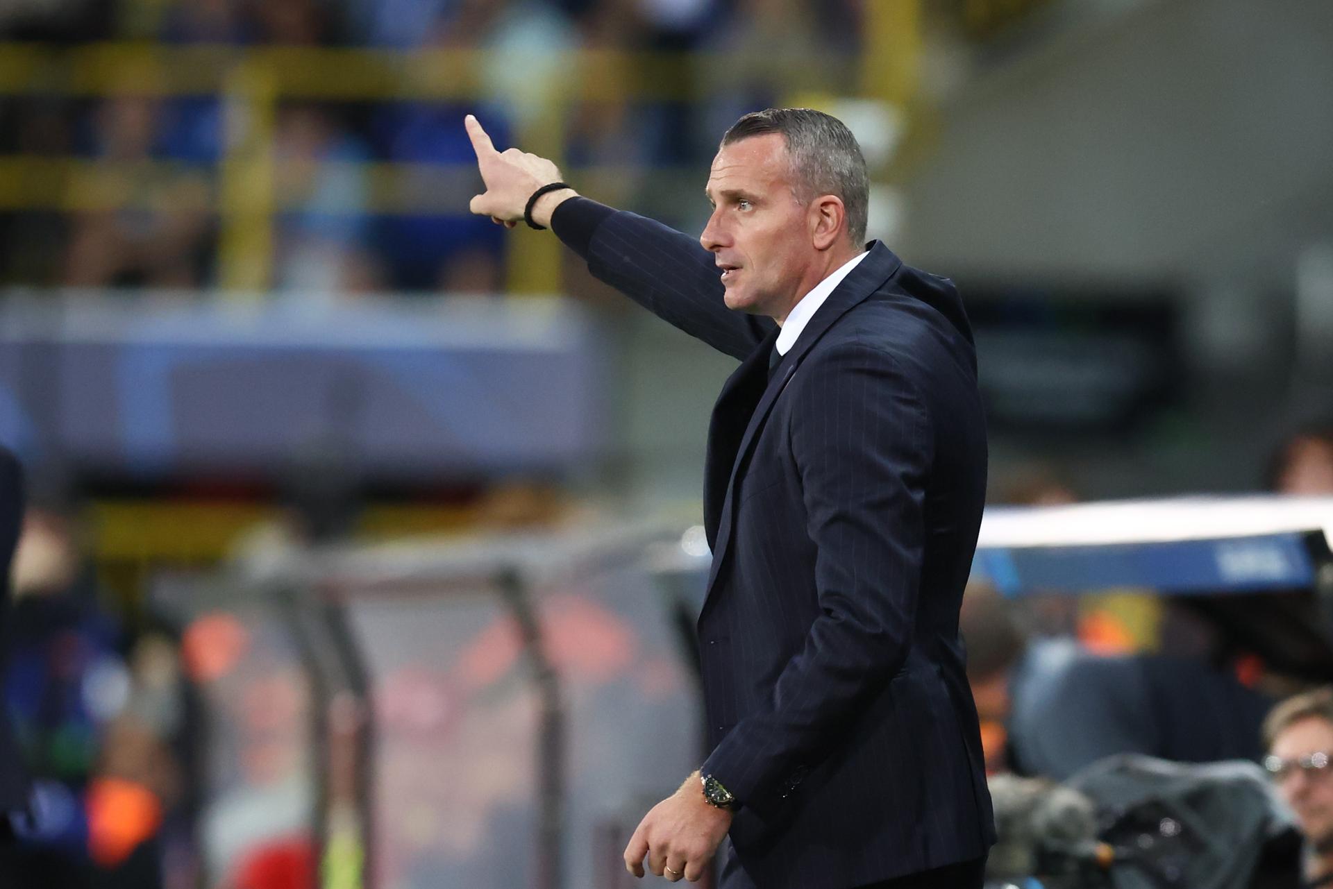 Club's head coach Nicky Hayen pictured during a soccer game between Belgian Club Brugge KV and French AS Monaco, in Brugge on Thursday 18 September 2025, on the opening day of the League phase of the UEFA Champions League tournament. BELGA PHOTO BRUNO FAHY