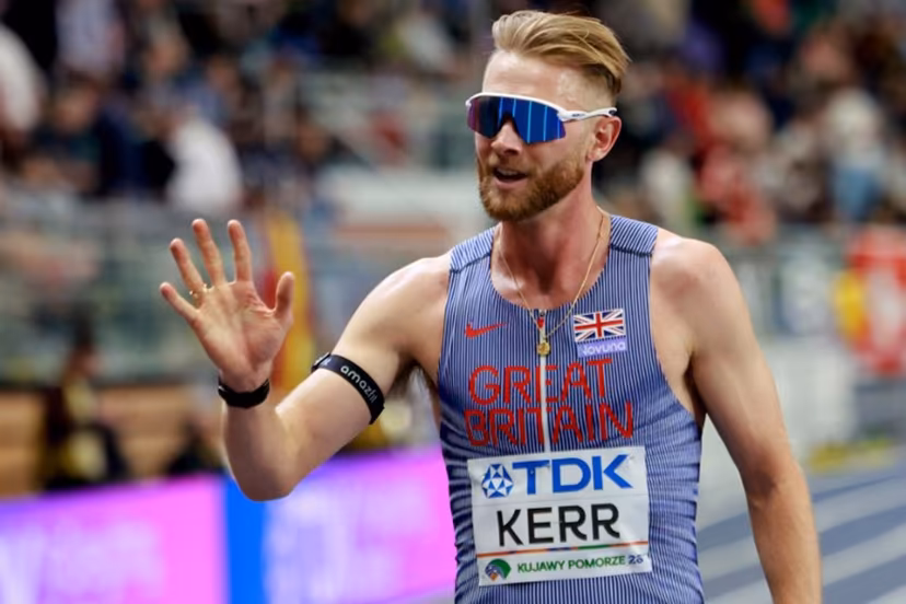Britain's Josh Kerr celebrates winning the men's 3000m final during the World Athletics Indoor Championships Kujawy Pomorze 2026 in Torun, Poland on March 21, 2026. Wojtek RADWANSKI / AFP